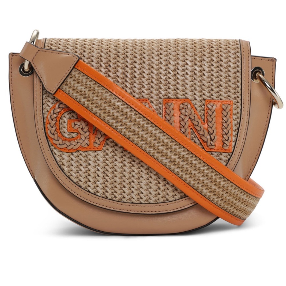 🧡 GANNI Banner Saddle Raffia Bag NWT